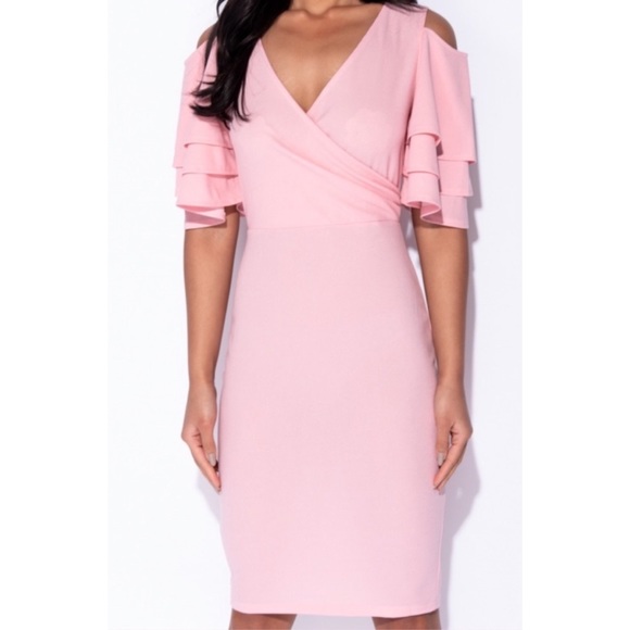 Multi Frill Sleeve Wrap Front Bodycon Dress - Picture 2 of 8